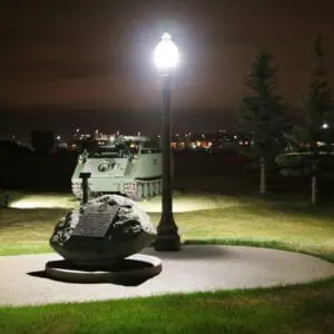 K118 Washington - Talisman - 2 -Gault-Memorial-Park-Alberta A K118 Washington fixture atop a Talisman pole. This project is at Gault Memorial Park in Alberta.
