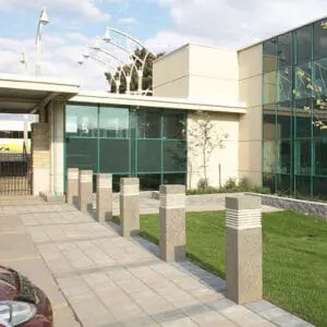 Martello Square Bollard - Concrete Multiple lit Martello Square style bollards finished with one of our signature concrete décor colors - Ash White.