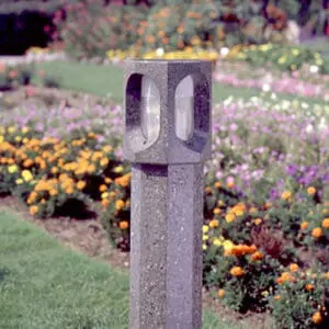 Monitor Bollard - Concrete A lit Monitor style bollard finished with one of our signature concrete décor colors – Pearl Gray.