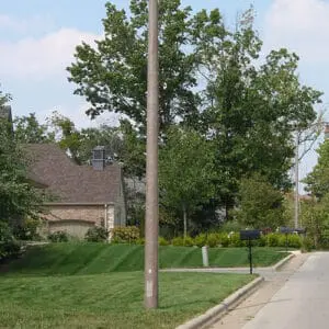 A K804 Coronet Sr. fixture accompanied by a pipe style arm on top of a Round Tapered pole.