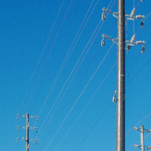 Colored spun concrete poles in a 