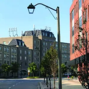 Multiple K601D Coach Lantern pendant fixtures installed in Oakville, Ontario.
