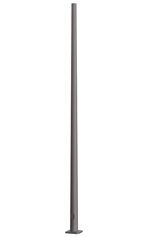A pedestrian metal pole made from steel with a round tapered cross section and available in heights ranging from 10' - 18'.