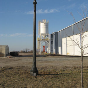 A K137 Yarmouth fixture atop a California pole. Project is at StressCrete Group's facility in Atchison, Kansas.