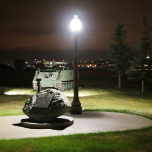 A K118 Washington fixture atop a Talisman pole. This project is at Gault Memorial Park in Alberta.