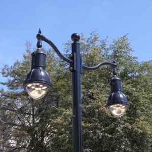 A K803 Solitaire Sr. fixture accompanied by Pipe style arms all on a Washington pole. This project is in Philadelphia, Pennsylvania.