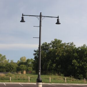 K820 Midland Sr. fixtures accompanied by banner arms and Brookville style arms all on a Canterbury pole.