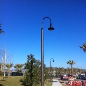 A K823 Falconridge Sr. fixture accompanied by a Wisconsin arm on top of a Washington pole.