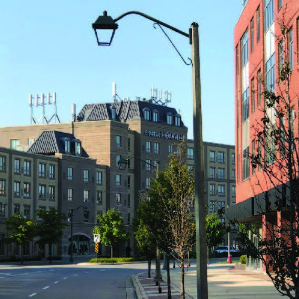 Multiple K601D Coach Lantern pendant fixtures installed in Oakville, Ontario.